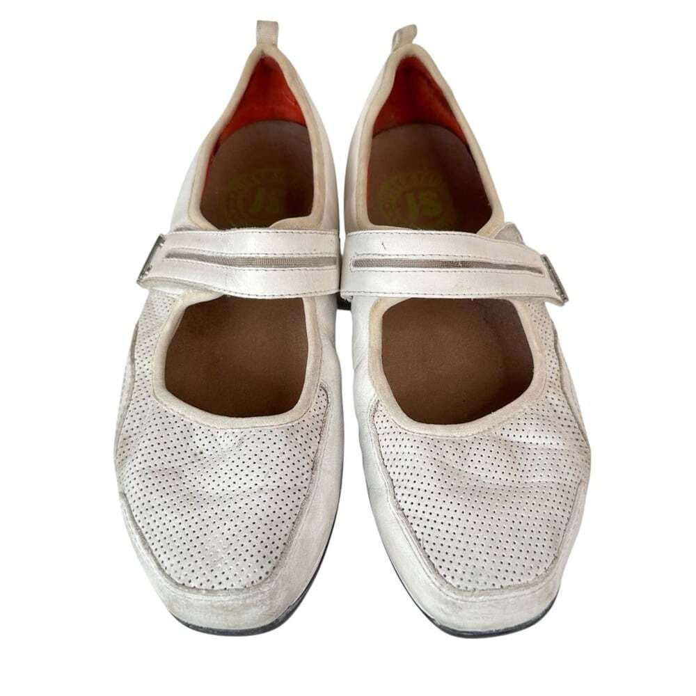 Aetrex Leather Mary Jane Walking Shoes Size 7 White Slip On Comfortcore Casual